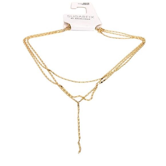 NEW SUGARFIX by BaubleBar Layered Y Chain Necklace Y Drop Gold Color - Picture 2 of 8